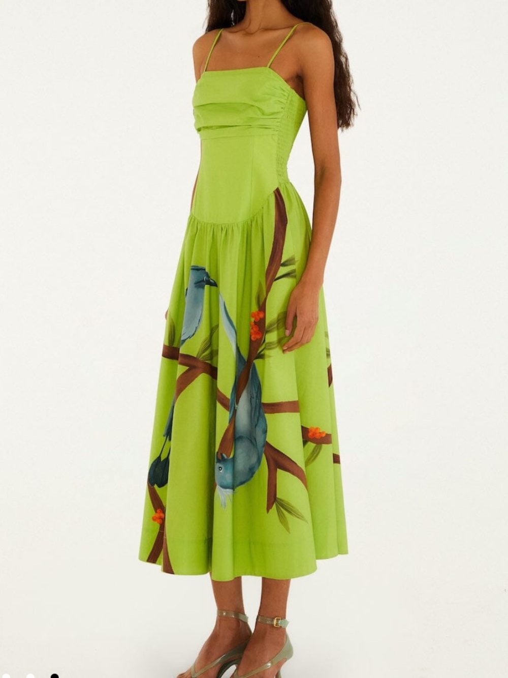 NWT FARM RIO Green Birds Smocked Maxi Dress